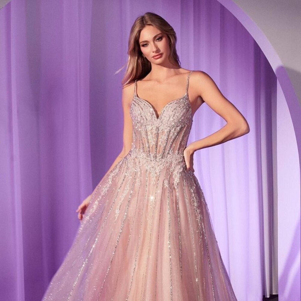 N/A NEW LONG FORMAL SLEEVELESS LONG GOWN W/ V-NECKLINE & CRYSTAL CD786
